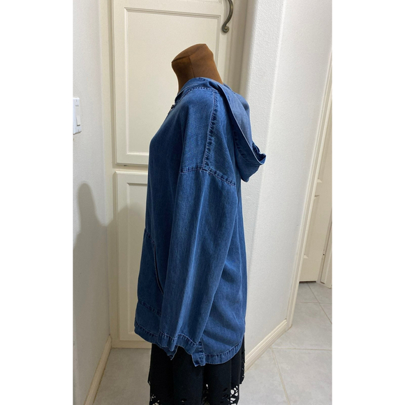 Soft Surroundings Blue Denim Hooded Tencel Shirt Women’s - Picture 5 of 7
